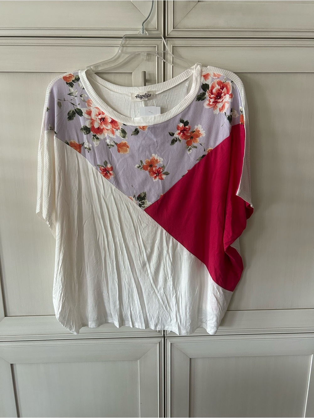 Haptics Floral Colorblock Short Sleeve Top - White, Lavender, Pink